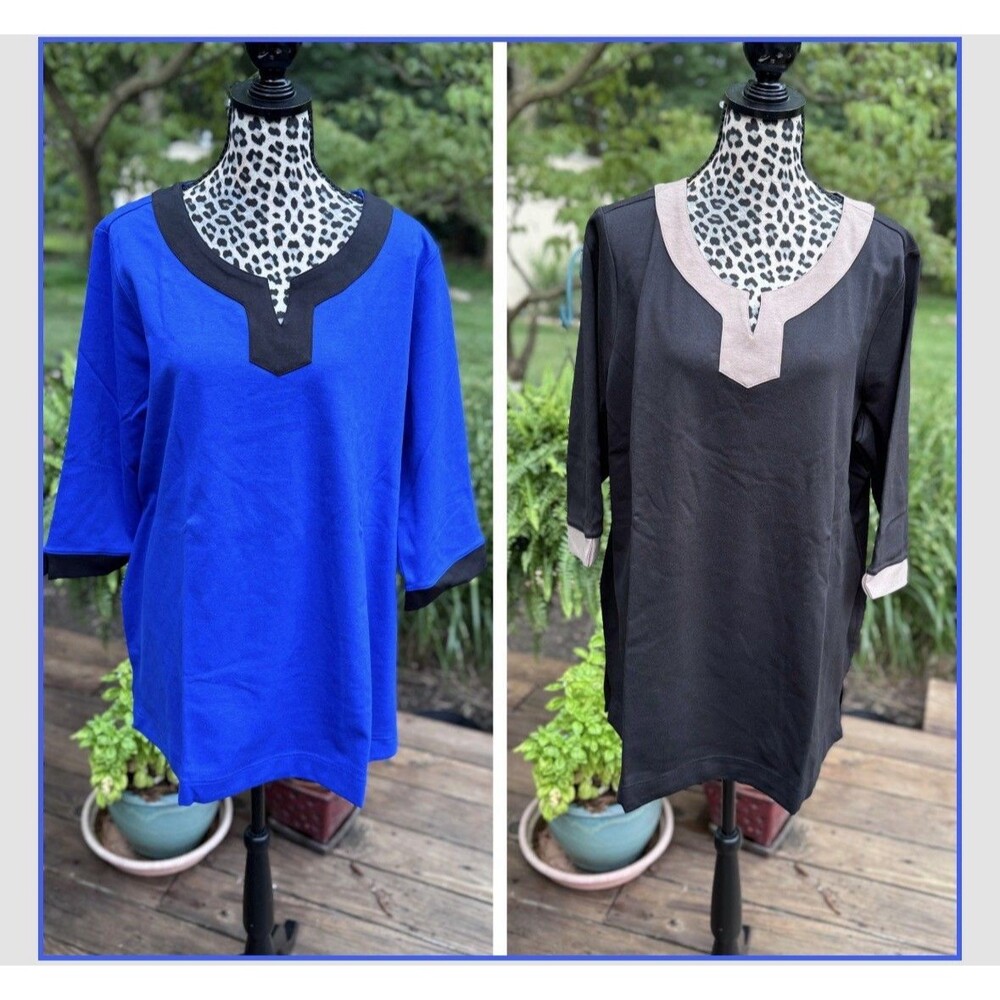 LIZ CLAIBORNE NEW YORK PONTE KNIT TUNIC 2X NEW BLACK Tan Blue Black Lot Of 2